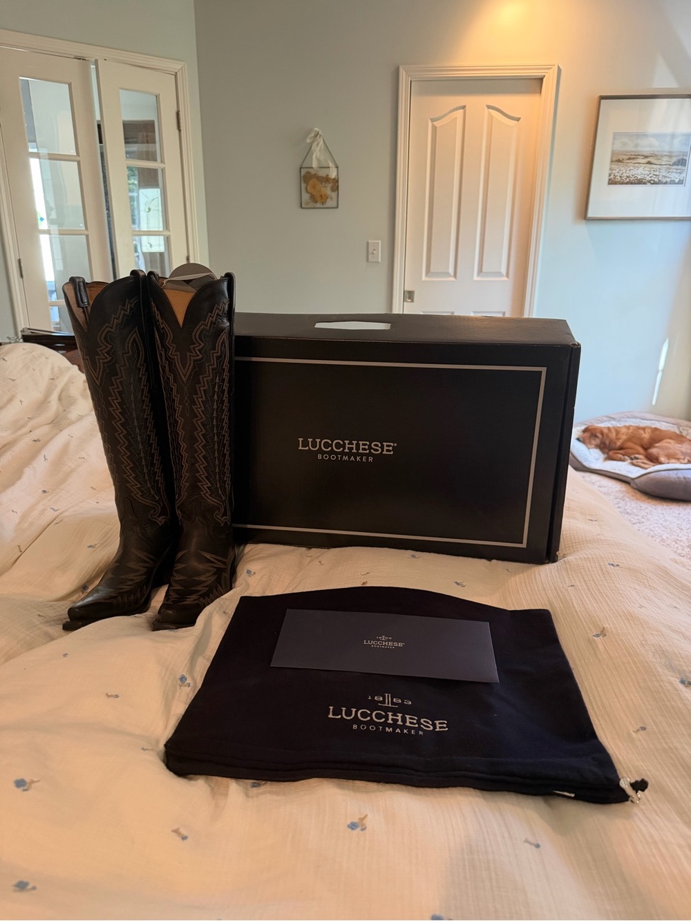 NEVER WORN Lucchese Pricilla Black Tall Leather Boots with Box & Bag